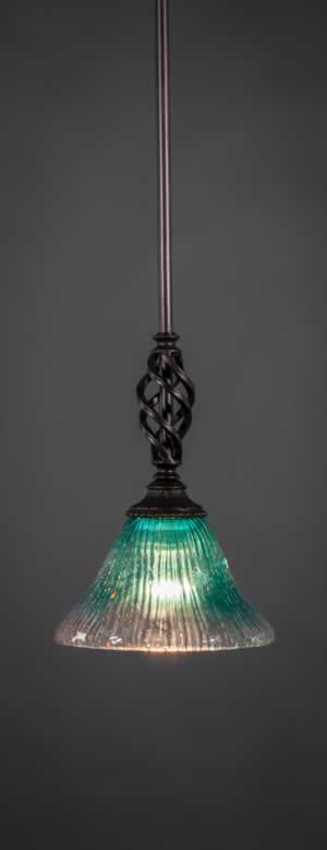 Eleganté Mini Pendant With Hang Straight Swivel Shown In Dark Granite Finish With 7" Teal Crystal Glass