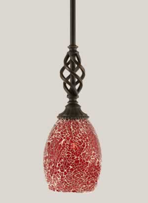 Eleganté Mini Pendant Shown In Dark Granite Finish With 5" Red Fusion Glass