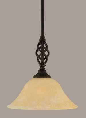 Eleganté Mini Pendant With Hang Straight Swivel Shown In Dark Granite Finish With 10" Amber Marble Glass