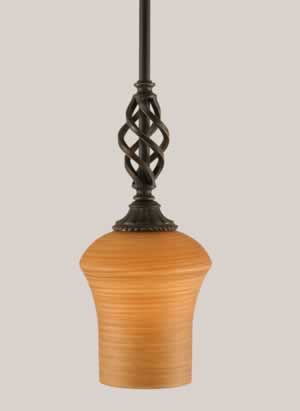 Eleganté Mini Pendant Shown In Dark Granite Finish With 5" Zilo Cayenne Linen Glass