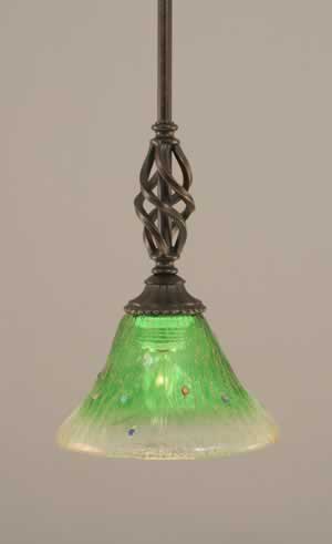 Eleganté Mini Pendant With Hang Straight Swivel Shown In Dark Granite Finish With 7" Kiwi Green Crystal Glass