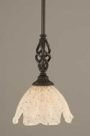 Eleganté Mini Pendant With Hang Straight Swivel Shown In Dark Granite Finish With 7" Gold Ice Glass