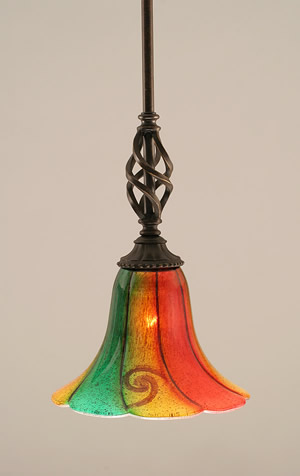 Eleganté Mini Pendant With Hang Straight Swivel Shown In Dark Granite Finish With 8" Mardi Gras Glass