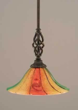 Eleganté Mini Pendant With Hang Straight Swivel Shown In Dark Granite Finish With 10" Mardi Gras Glass