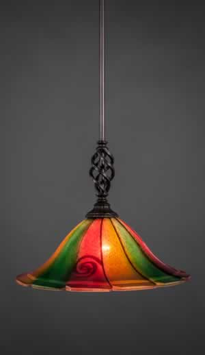 Eleganté Mini Pendant With Hang Straight Swivel Shown In Dark Granite Finish With 14" Mardi Gras Glass