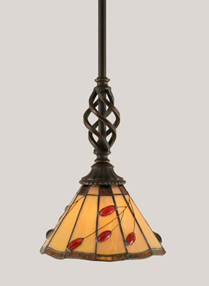 Eleganté Mini Pendant Shown In Dark Granite Finish With 7" Autumn Leaves Tiffany Glass