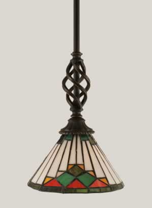 Eleganté Mini Pendant Shown In Dark Granite Finish With 7" Green Sunray Tiffany Glass