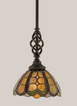 Eleganté Mini Pendant Shown In Dark Granite Finish With 7" Paradise Tiffany Glass