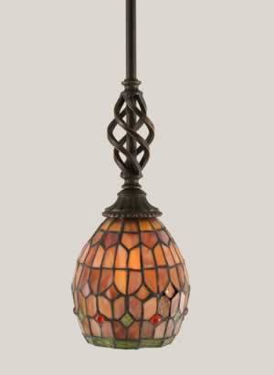 Eleganté Mini Pendant Shown In Dark Granite Finish With 5.5" Rosetta Tiffany Glass