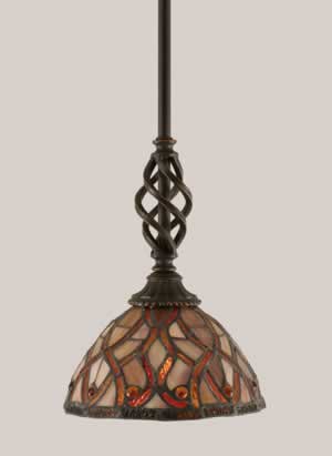 Eleganté Mini Pendant Shown In Dark Granite Finish With 7" Persian Nites Tiffany Glass