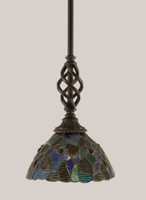 Eleganté Mini Pendant Shown In Dark Granite Finish With 7" Blue Mosaic Tiffany Glass