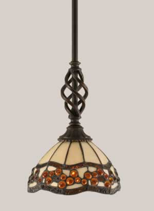 Eleganté Mini Pendant Shown In Dark Granite Finish With 7" Roman Jewel Tiffany Glass