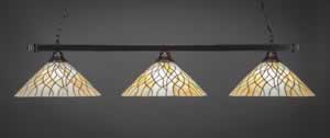 Square 3 Light Bar Shown In Black Copper Finish With 16" Sandhill Tiffany Glass