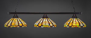 Square 3 Light Billiard Light Shown In Black Copper Finish With 15" Paradise Tiffany Glass