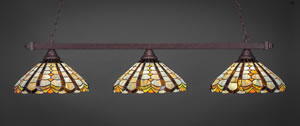 Square 3 Light Billiard Light Shown In Bronze Finish With 15" Paradise Tiffany Glass