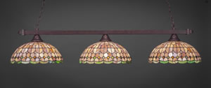 Square 3 Light Billiard Light Shown In Bronze Finish With 15" Rosetta Tiffany Glass