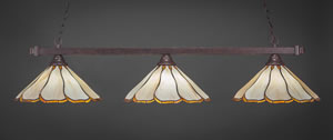 Square 3 Light Billiard Light Shown In Dark Granite Finish With 16" Honey & Brown Flair Tiffany Glass