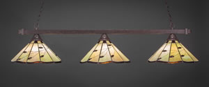 Square 3 Light Billiard Light Shown In Dark Granite Finish With 16" Autumn Leaves Tiffany Glass