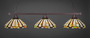 Square 3 Light Billiard Light Shown In Dark Granite Finish With 15" Paradise Tiffany Glass