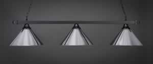 Square 3 Light Bar Shown In Matte Black Finish With 14" Chrome Cone Metal Shades