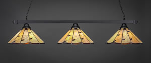 Square 3 Light Bar Shown In Matte Black Finish With 16" Autumn Leaves Tiffany Glass