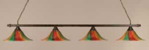 Square 4 Light Billiard Light Shown In Bronze Finish With 16" Mardi Gras Glass