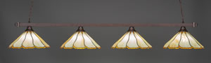 Square 4 Light Billiard Light Shown In Bronze Finish With 16" Honey & Brown Flair Tiffany Glass