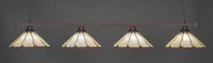 Square 4 Light Billiard Light Shown In Bronze Finish With 16" Honey & Burgundy Flair Tiffany Glass