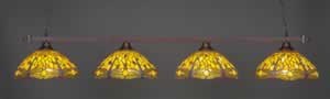 Square 4 Light Billiard Light Shown In Bronze Finish With 16" Amber Dragonfly Tiffany Glass