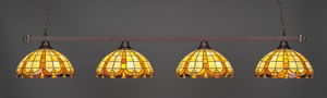 Square 4 Light Billiard Light Shown In Bronze Finish With 14.5" Butterscotch Tiffany Glass