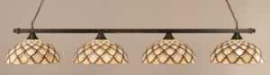 Square 4 Light Billiard Light Shown In Bronze Finish With 16" Honey & Brown Scallop Tiffany Glass