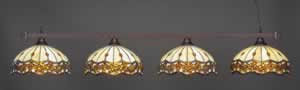 Square 4 Light Billiard Light Shown In Bronze Finish With 16" Roman Jewel Tiffany Glass