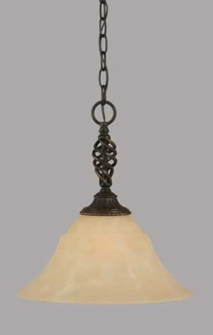 Eleganté Pendant Shown In Dark Granite Finish With 14" Amber Marble Glass