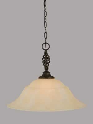 Eleganté Pendant Shown In Dark Granite Finish With 20" Amber Marble Glass