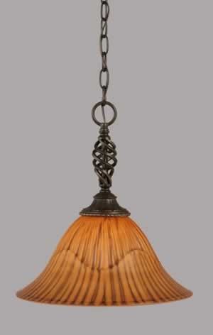 Eleganté Pendant Shown In Dark Granite Finish With 14" Tiger Glass