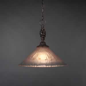 Eleganté Pendant Shown In Dark Granite Finish With 16" Amber Crystal Glass