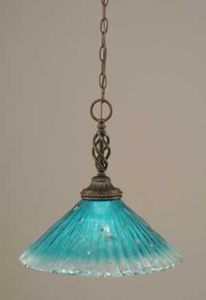 Eleganté Pendant Shown In Dark Granite Finish With 16" Teal Crystal Glass