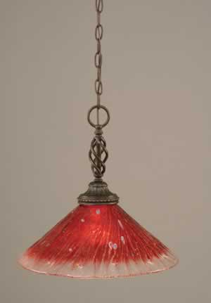 Eleganté Pendant Shown In Dark Granite Finish With 16" Raspberry Crystal Glass