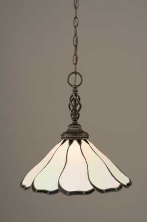 Eleganté Pendant Shown In Dark Granite Finish With 16" Pearl & Black Flair Tiffany Glass