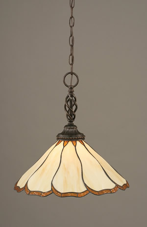 Eleganté Pendant Shown In Dark Granite Finish With 16" Honey & Brown Flair Tiffany Glass