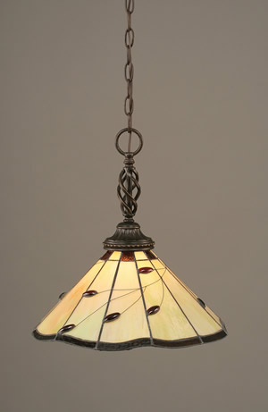 Eleganté Pendant Shown In Dark Granite Finish With 16" Autumn Leaves Tiffany Glass