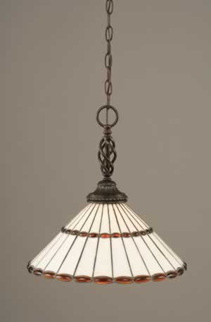 Eleganté Pendant Shown In Dark Granite Finish With 15.5" Honey Glass & Amber Jewels Brown Tiffany Glass