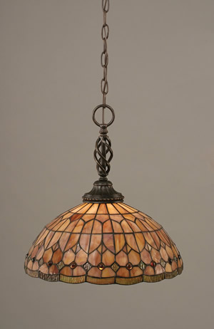 Eleganté Pendant Shown In Dark Granite Finish With 15" Rosetta Tiffany Glass