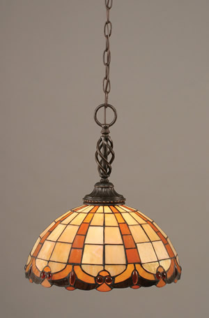 Eleganté Pendant Shown In Dark Granite Finish With 14.5" Butterscotch Tiffany Glass