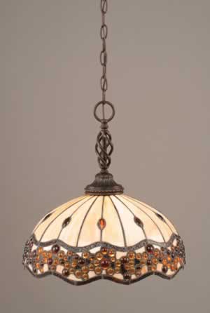 Eleganté Pendant Shown In Dark Granite Finish With 16" Roman Jewel Tiffany Glass