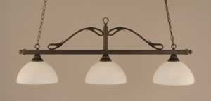 Scroll 3 Light Billiard Light Shown In Bronze Finish With 14" Alabaster Pumpkin Glass