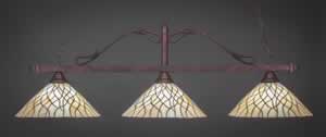 Scroll 3 Light Bar Shown In Bronze Finish With 16" Sandhill Tiffany Glass