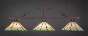 Scroll 3 Light Billiard Light Shown In Bronze Finish With 14" White Alabaster Glass