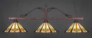 Scroll 3 Light Billiard Light Shown In Dark Granite Finish With 14" Amber Marble Glass