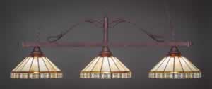 Scroll 3 Light Billiard Light Shown In Dark Granite Finish With 14" French Amber Marble Glass